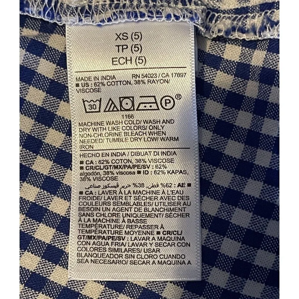 Old Navy Girl Cami Top Size XS 5 Navy Gingham SL Bow Back Adjustable Straps